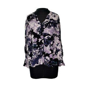 Simply Vera Vera Wang Womens Purple & Black Floral Button-Up Blouse L